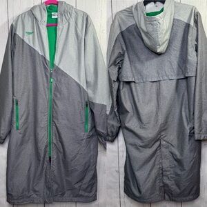 Speedo Longline Hooded Swim Parka Jacket Gray Green L Athleisure Gorpcore Swim